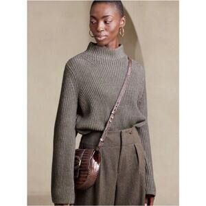 Banana Republic Merino Wool Mariner Sweater Gray Stitch Mock Neck Cozy Size XS